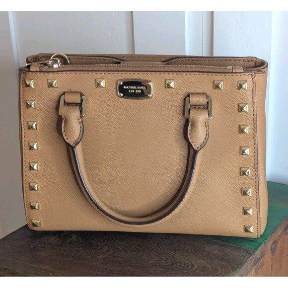 Michael Kors Satchel - Kellen, Brown , Studded, Removable Strap - Picture 1 of 8